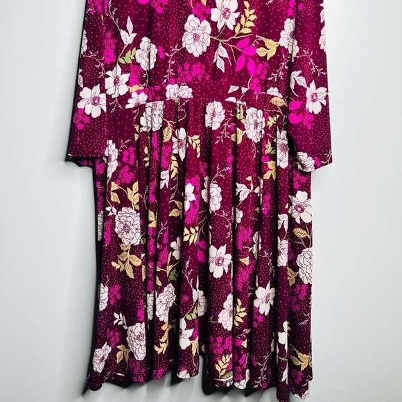 Torrid 4X Plum Floral Midi Dress V-Neck Stretch Waist Boho Chic - Picture 6 of 9
